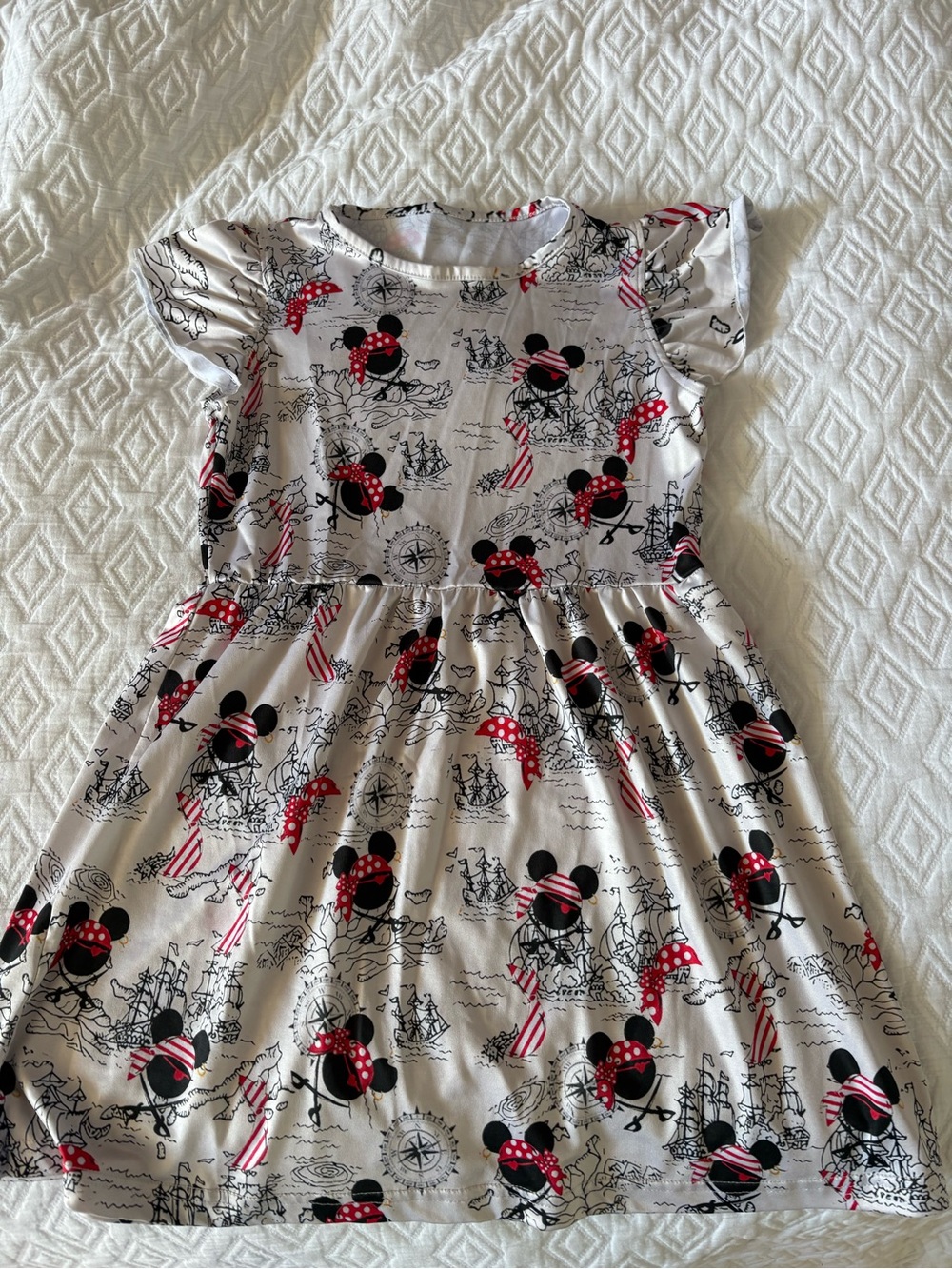 Girls' White Dress with Red & Black Minnie Print pirate theme